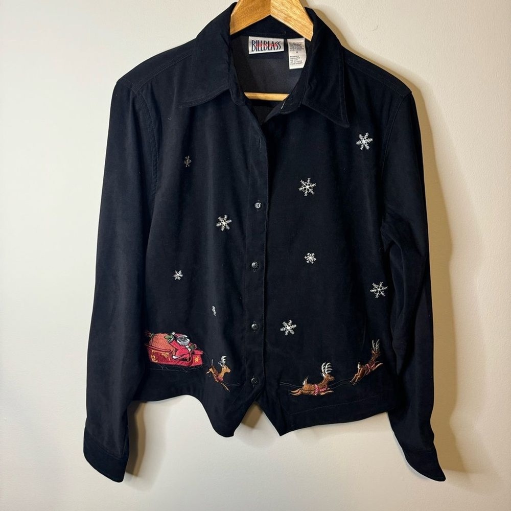 Vintage Bill Blass Christmas Velvet Embroidered shirt jacket‎ womens medium